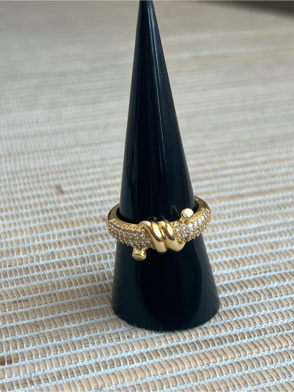 Adjustable plain Gold center knot with Pave band  Ring